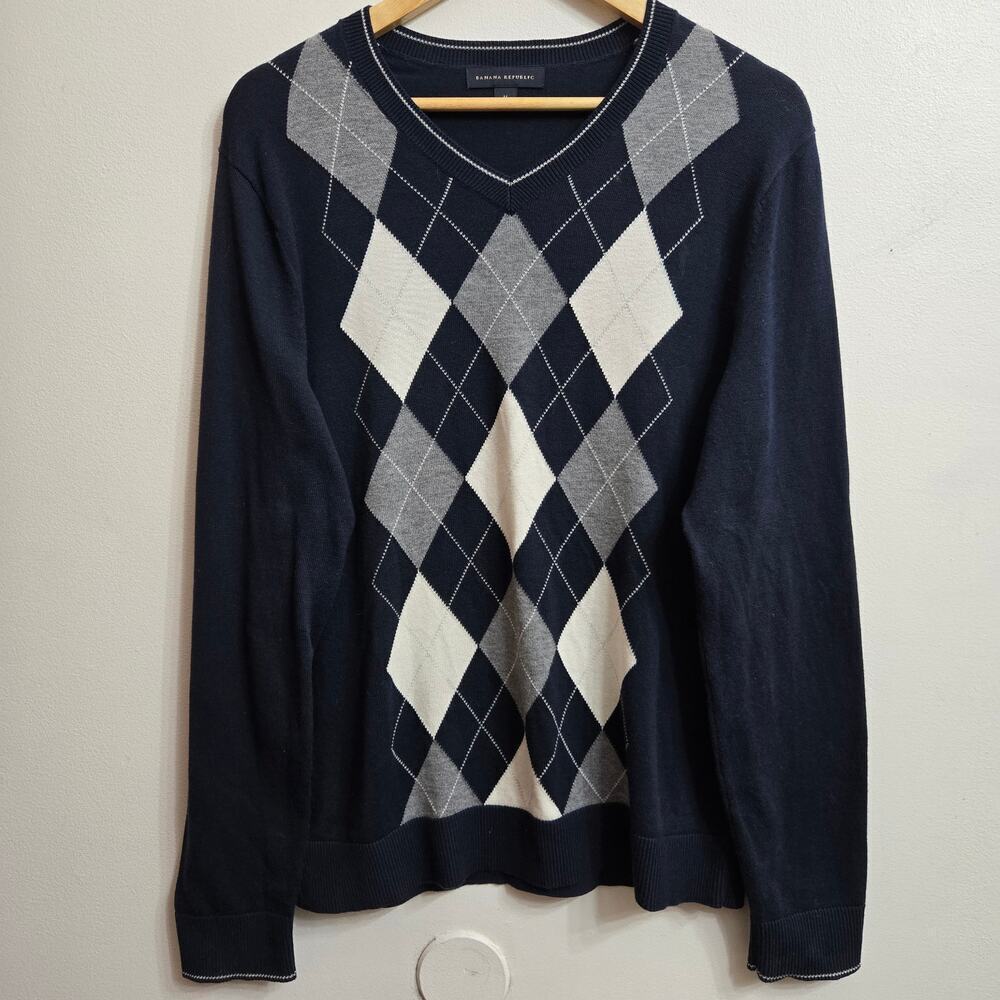 Banana Republic Mens Pima Wool Blend Argyle Sweater M Academia Preppy Old Money